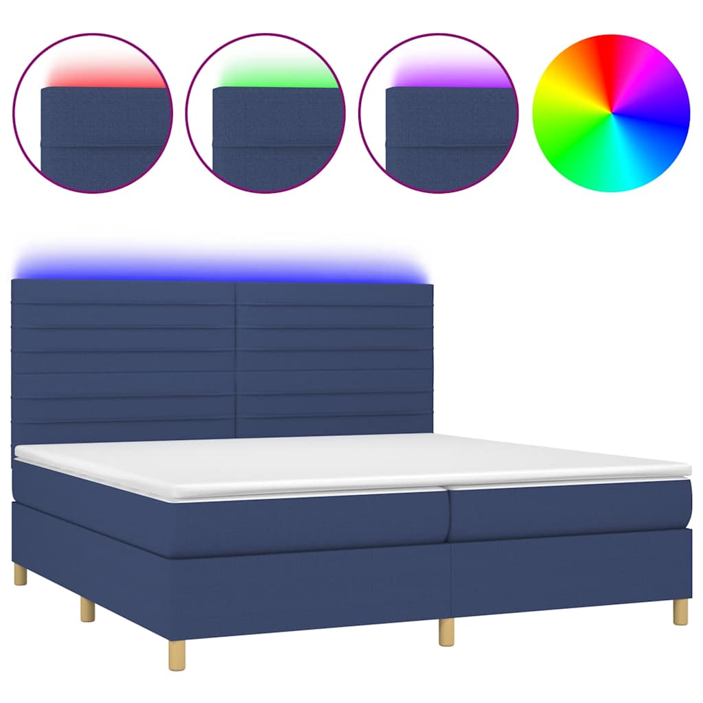 Kék szövet rugós és LED-es ágy matraccal 200 x 200 cm 2