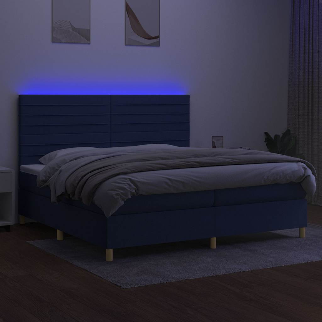 Kék szövet rugós és LED-es ágy matraccal 200 x 200 cm 4