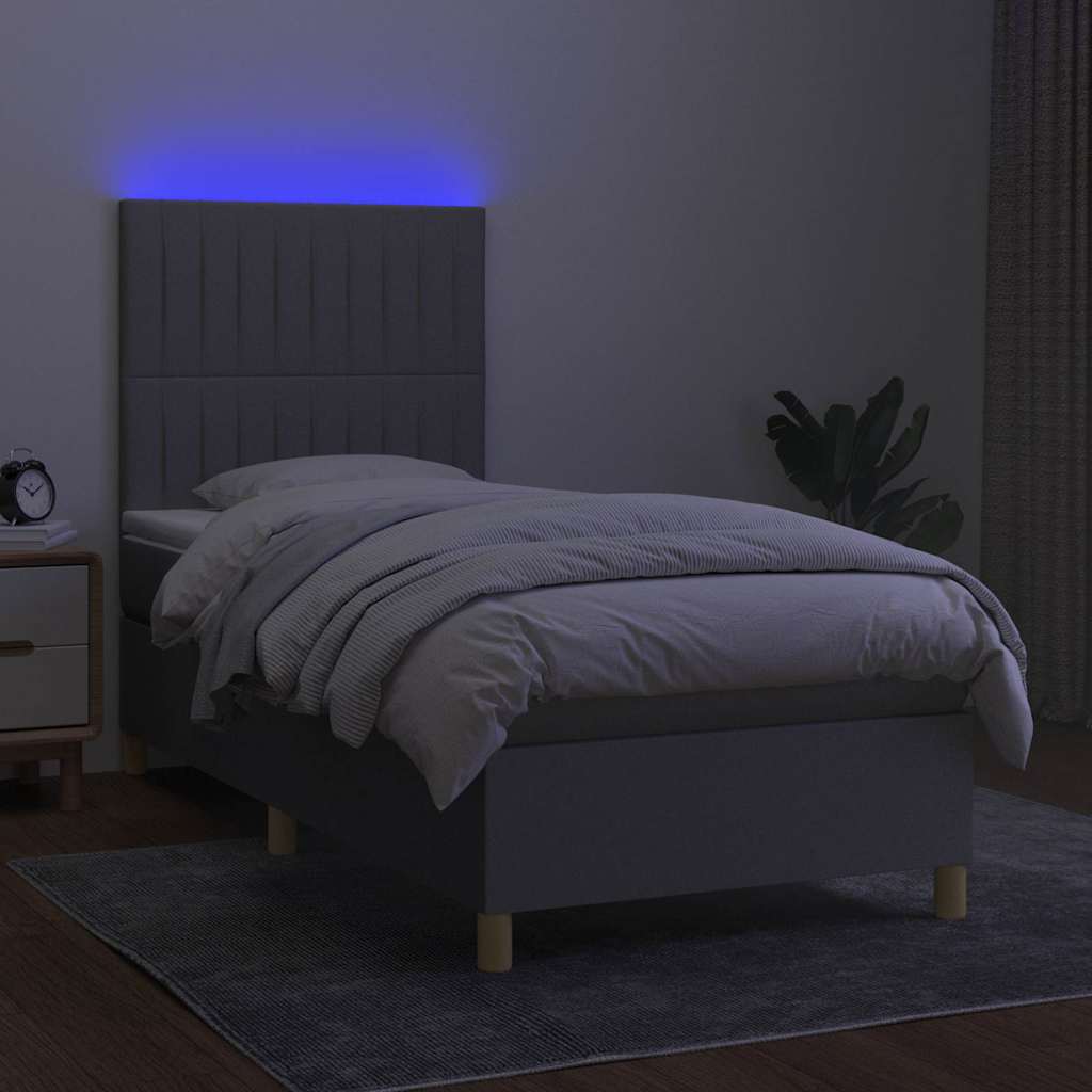 Világosszürke szövet rugós és LED-es ágy matraccal 90x190 cm 4