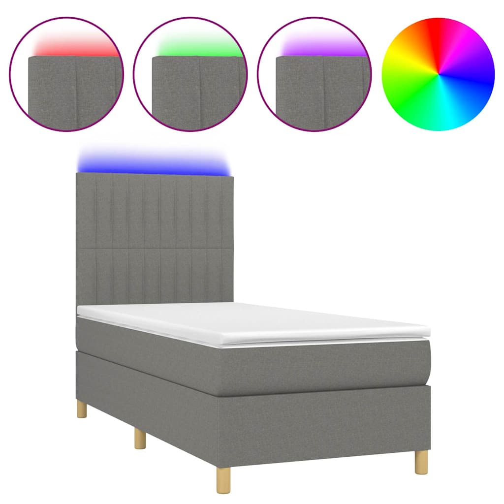 Sötétszürke szövet rugós és LED-es ágy matraccal 90x190 cm 2