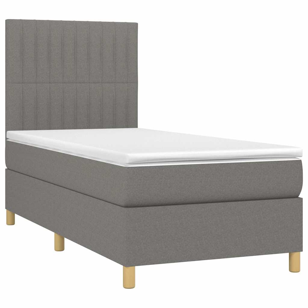 Sötétszürke szövet rugós és LED-es ágy matraccal 90x190 cm 3