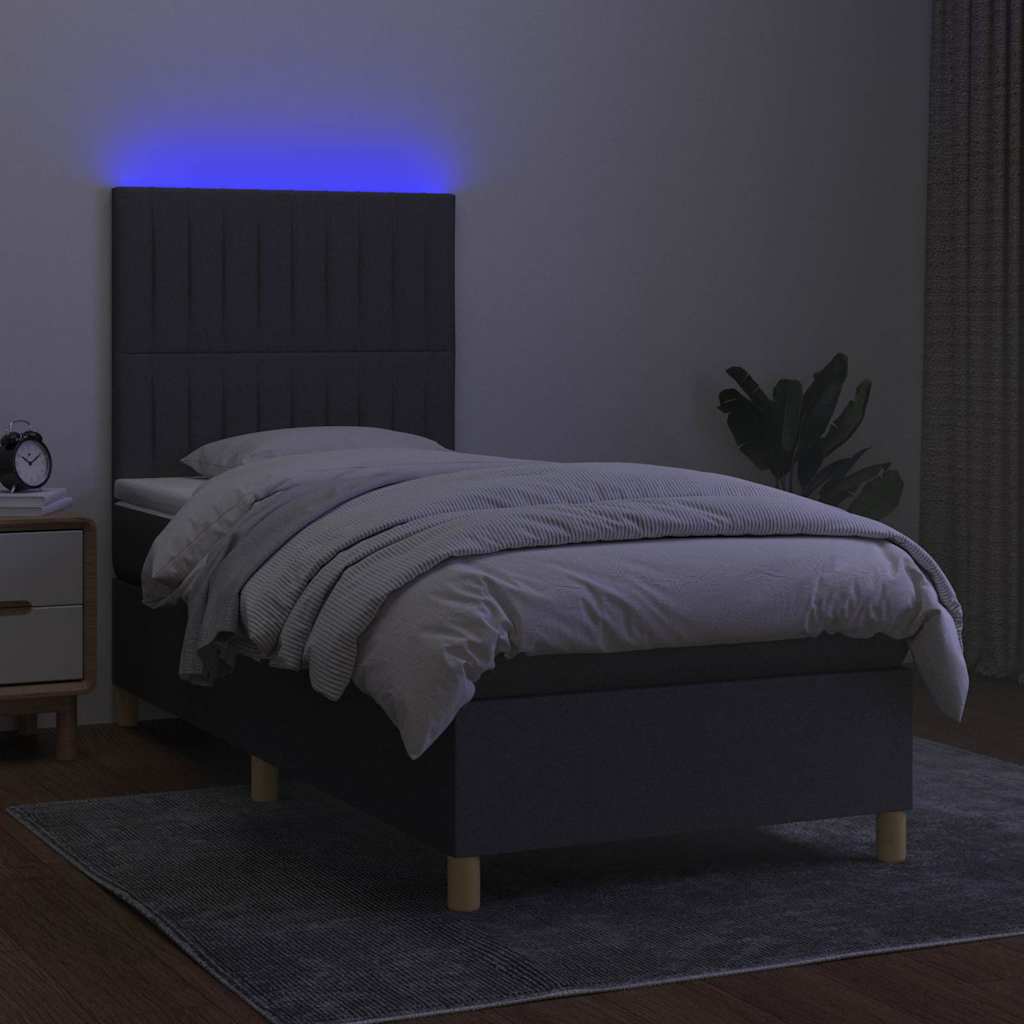 Sötétszürke szövet rugós és LED-es ágy matraccal 90x190 cm 4