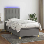 Sötétszürke szövet rugós és LED-es ágy matraccal 90x190 cm