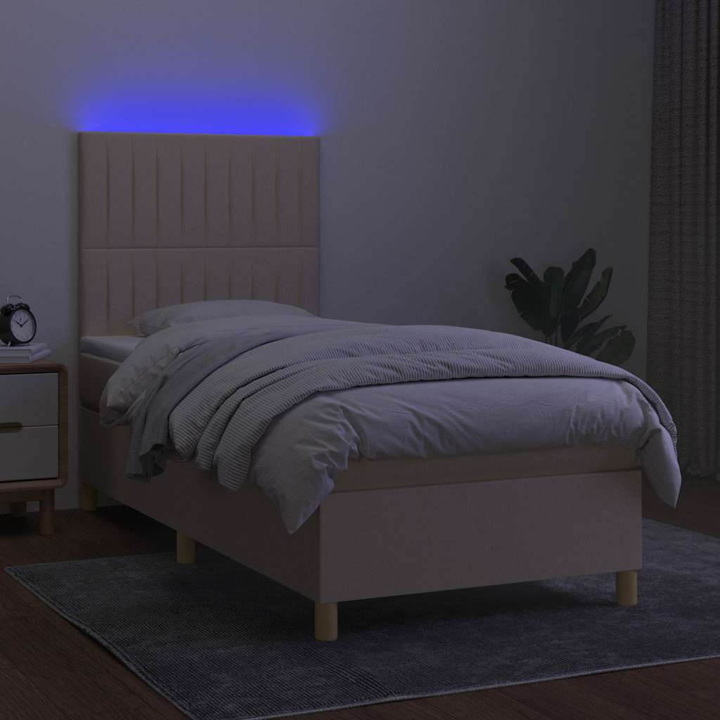 Krémszínű szövet rugós és LED-es ágy matraccal 90x190 cm 4