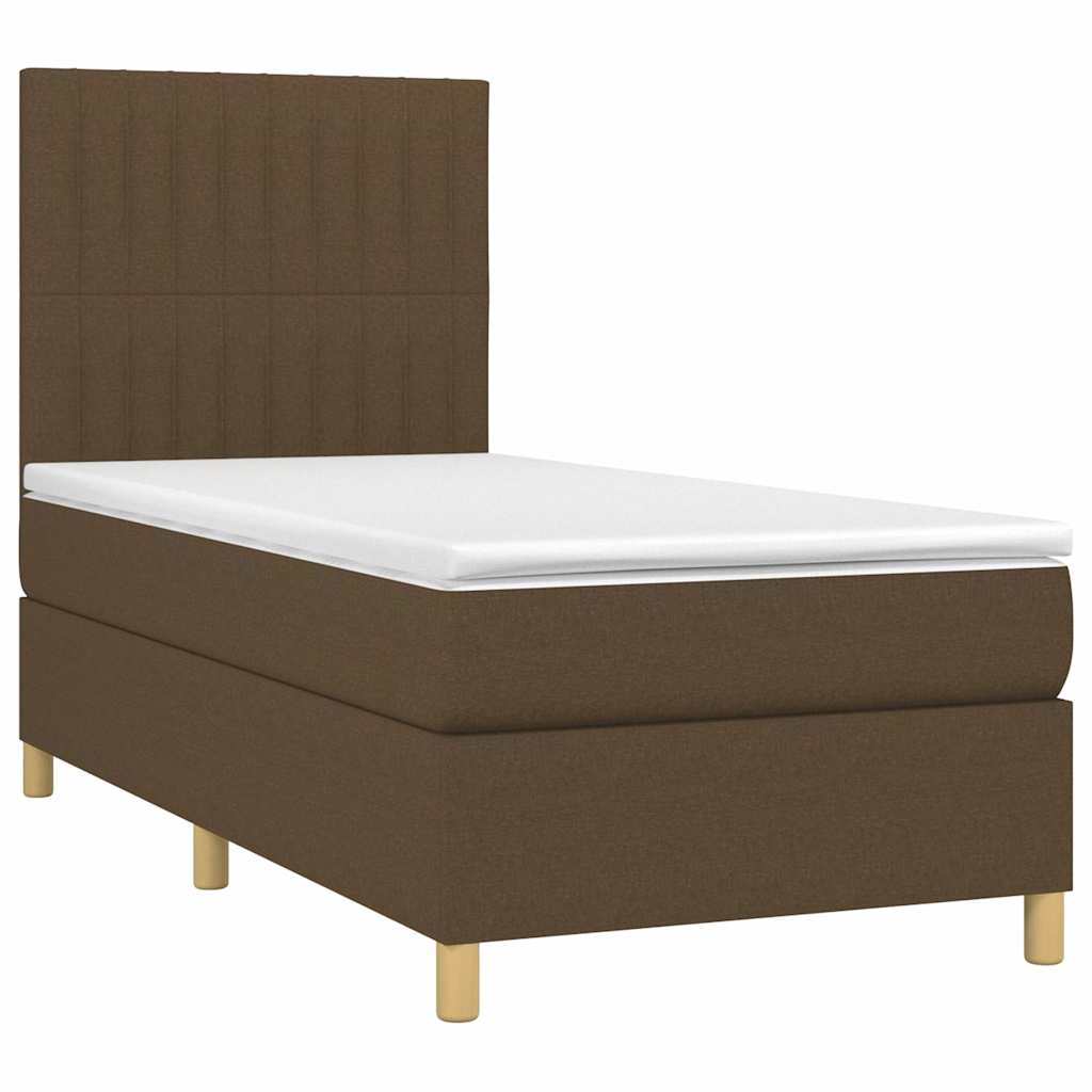Barna szövet rugós és LED-es ágy matraccal 100x200 cm 3