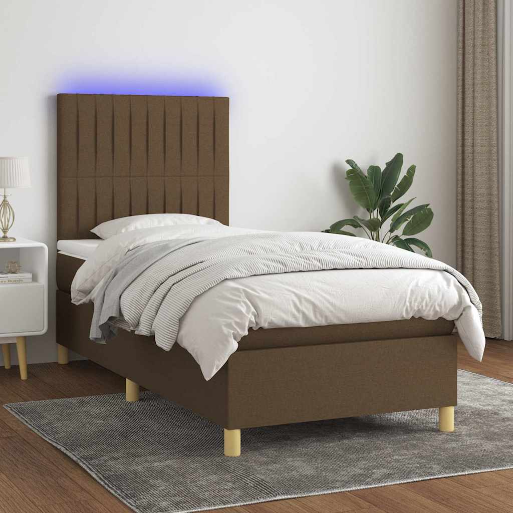 Barna szövet rugós és LED-es ágy matraccal 100x200 cm