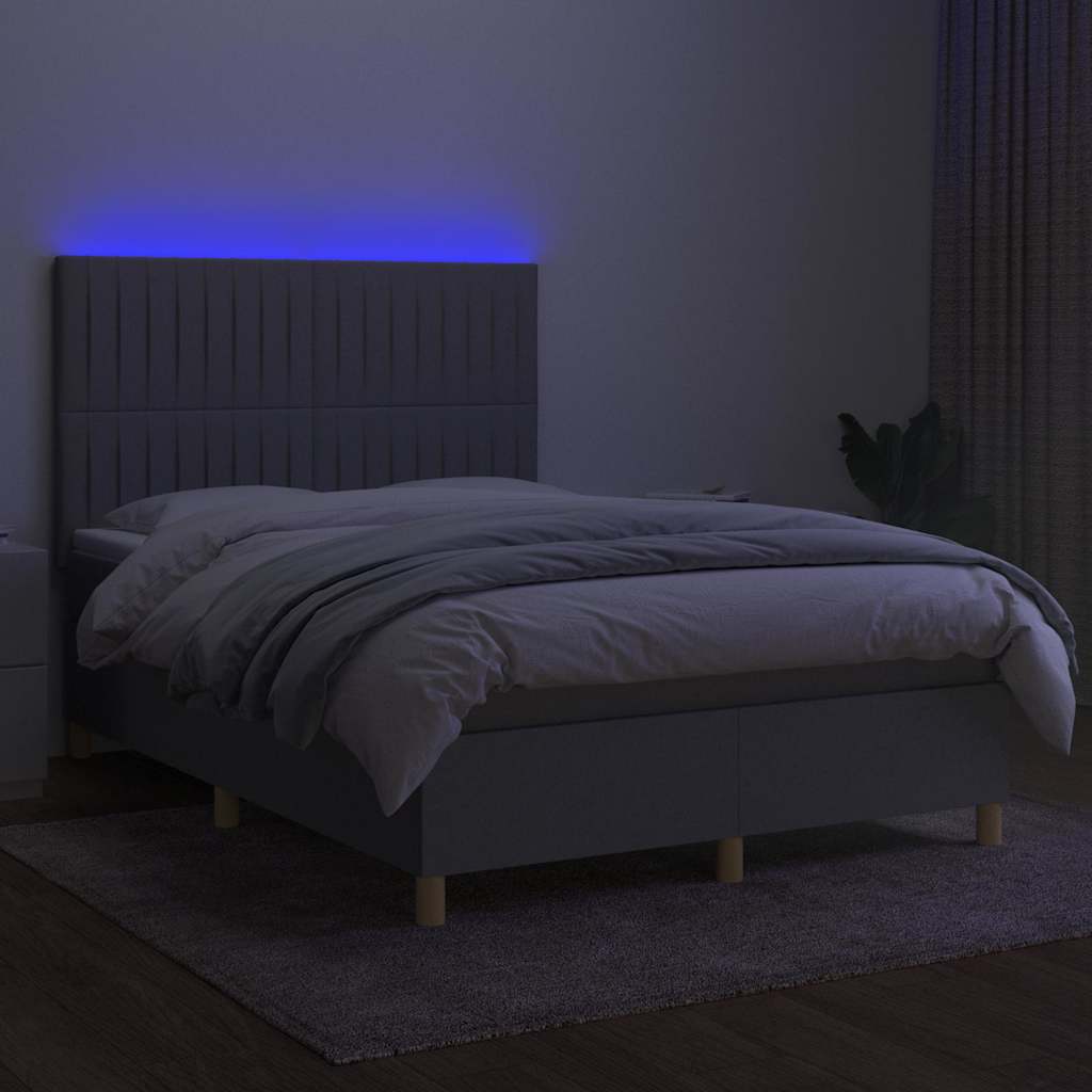 Világosszürke szövet rugós és LED-es ágy matraccal 140x200 cm 4