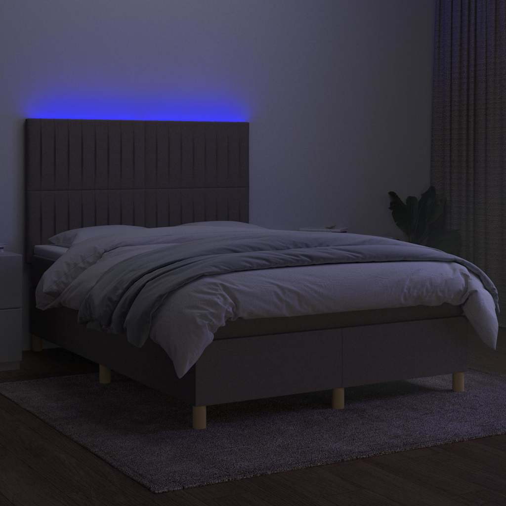 Tópszínű szövet rugós és LED-es ágy matraccal 140x200 cm 4