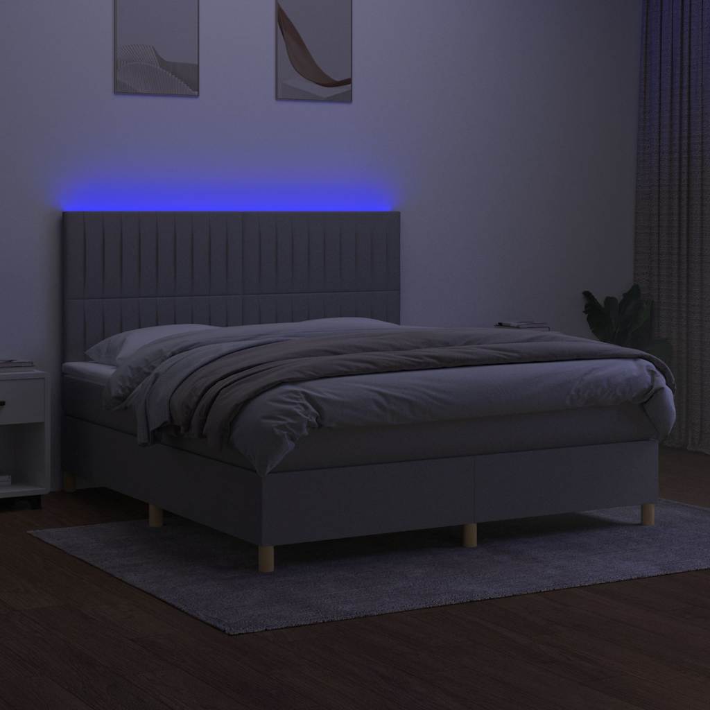 Világosszürke szövet rugós és LED-es ágy matraccal 160x200 cm 4