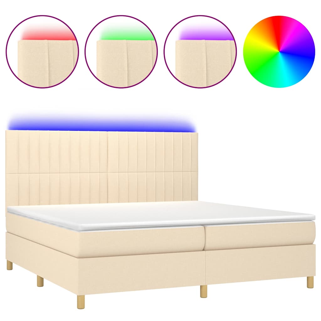 Krémszínű szövet rugós és LED-es ágy matraccal 200 x 200 cm 2