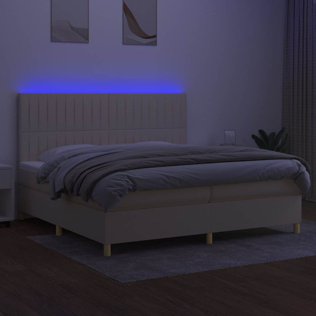 Krémszínű szövet rugós és LED-es ágy matraccal 200 x 200 cm 4