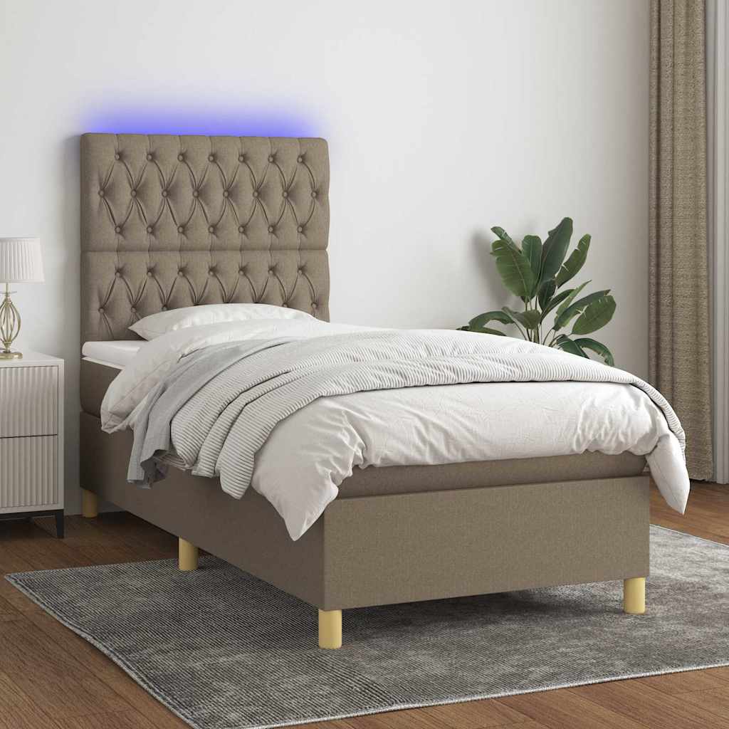 Tópszínű szövet rugós és LED-es ágy matraccal 90x190 cm