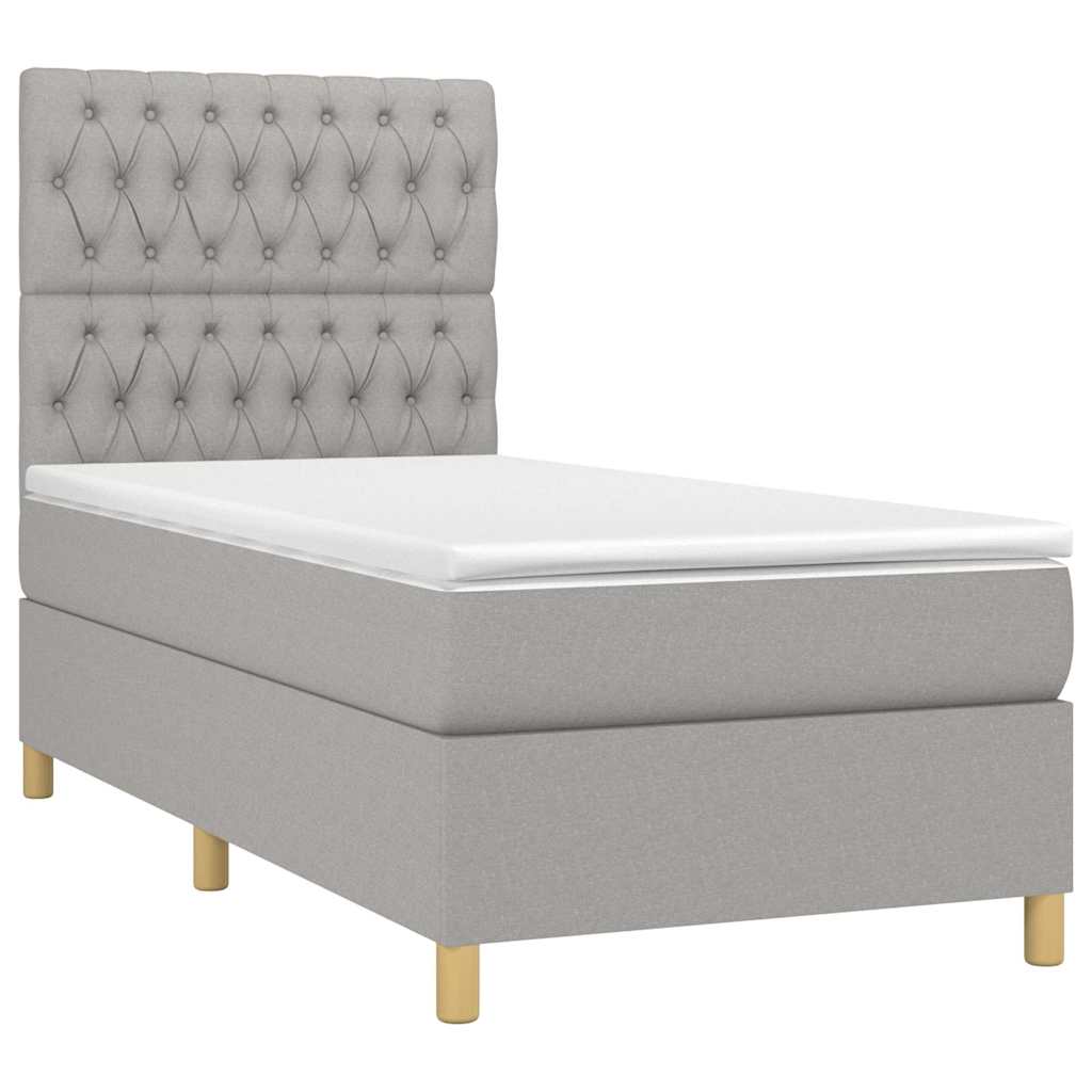 Világosszürke szövet rugós és LED-es ágy matraccal 90x200 cm 3