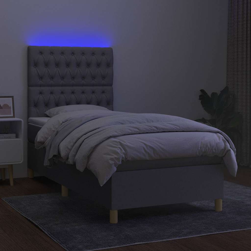 Világosszürke szövet rugós és LED-es ágy matraccal 90x200 cm 4