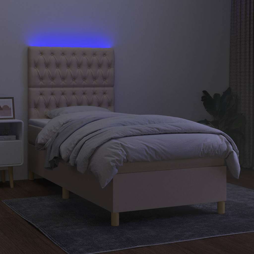 Krémszínű szövet rugós és LED-es ágy matraccal 100x200 cm 4