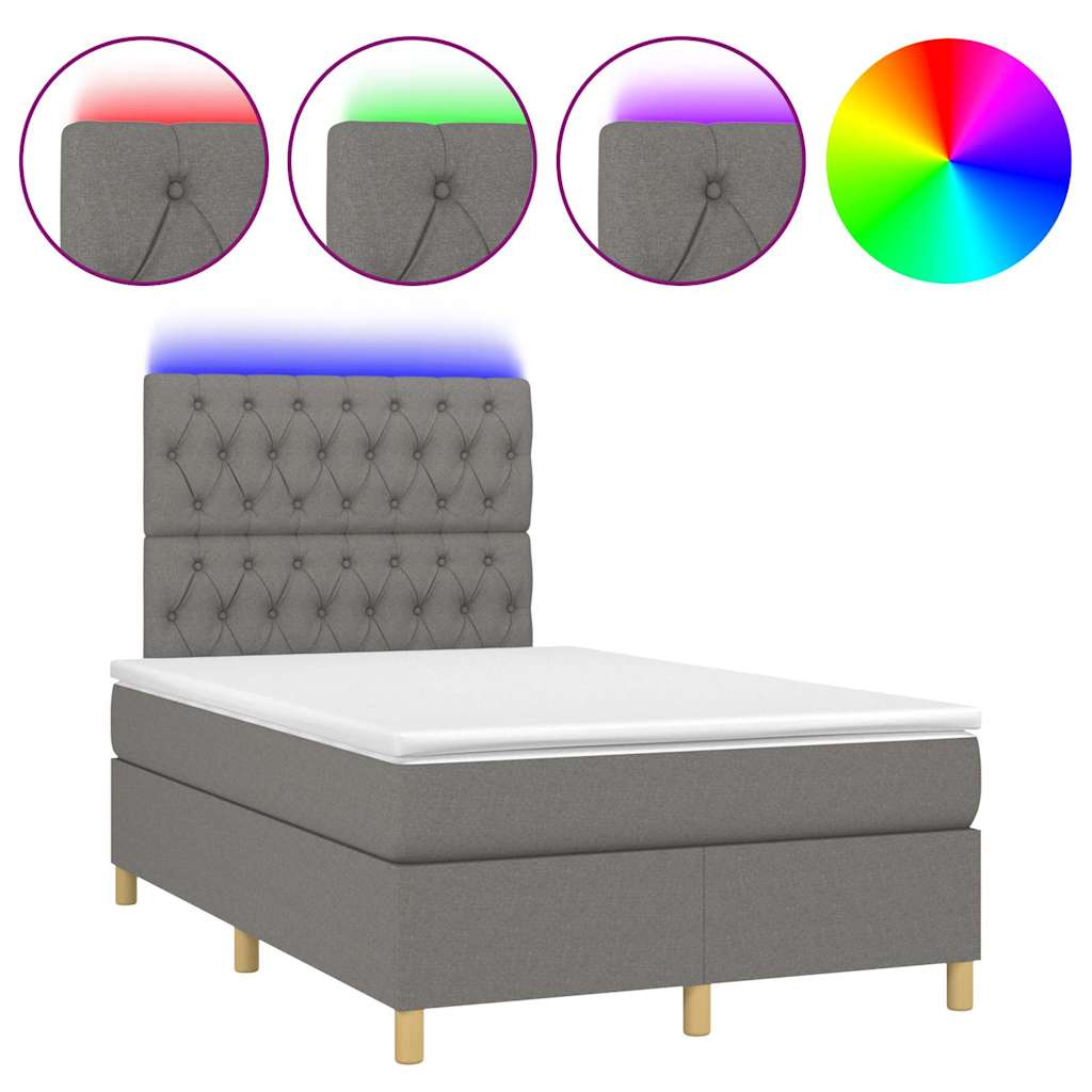 Sötétszürke szövet rugós és LED-es ágy matraccal 120 x 200 cm 2