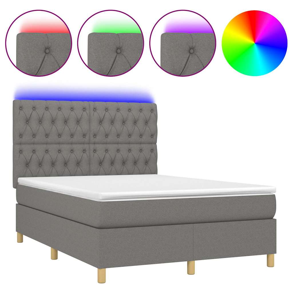 Sötétszürke szövet rugós és LED-es ágy matraccal 140x190 cm 2