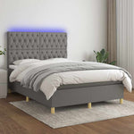 Sötétszürke szövet rugós és LED-es ágy matraccal 140x190 cm