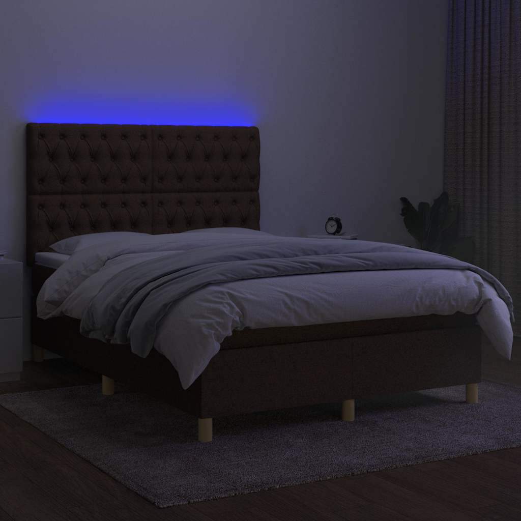 Barna szövet rugós és LED-es ágy matraccal 140x190 cm 4