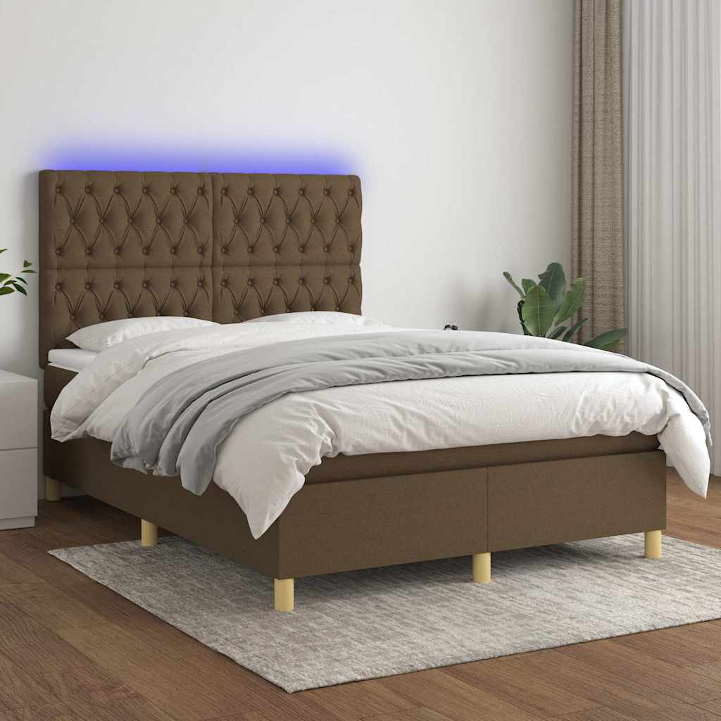 Barna szövet rugós és LED-es ágy matraccal 140x190 cm