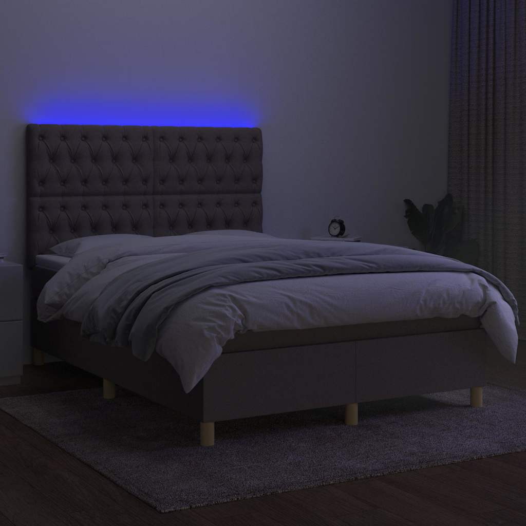 Tópszínű szövet rugós és LED-es ágy matraccal 140x200 cm 4