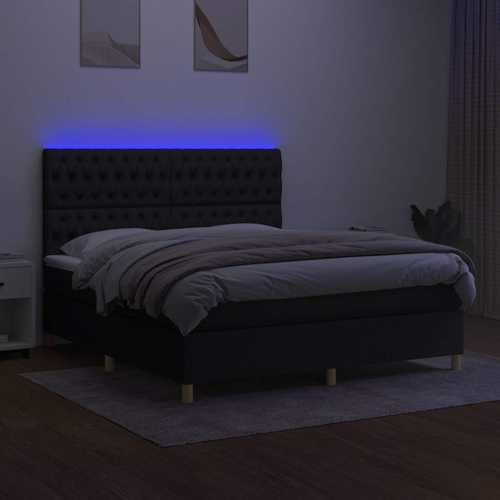 Fekete szövet rugós és LED-es ágy matraccal 160x200 cm 4