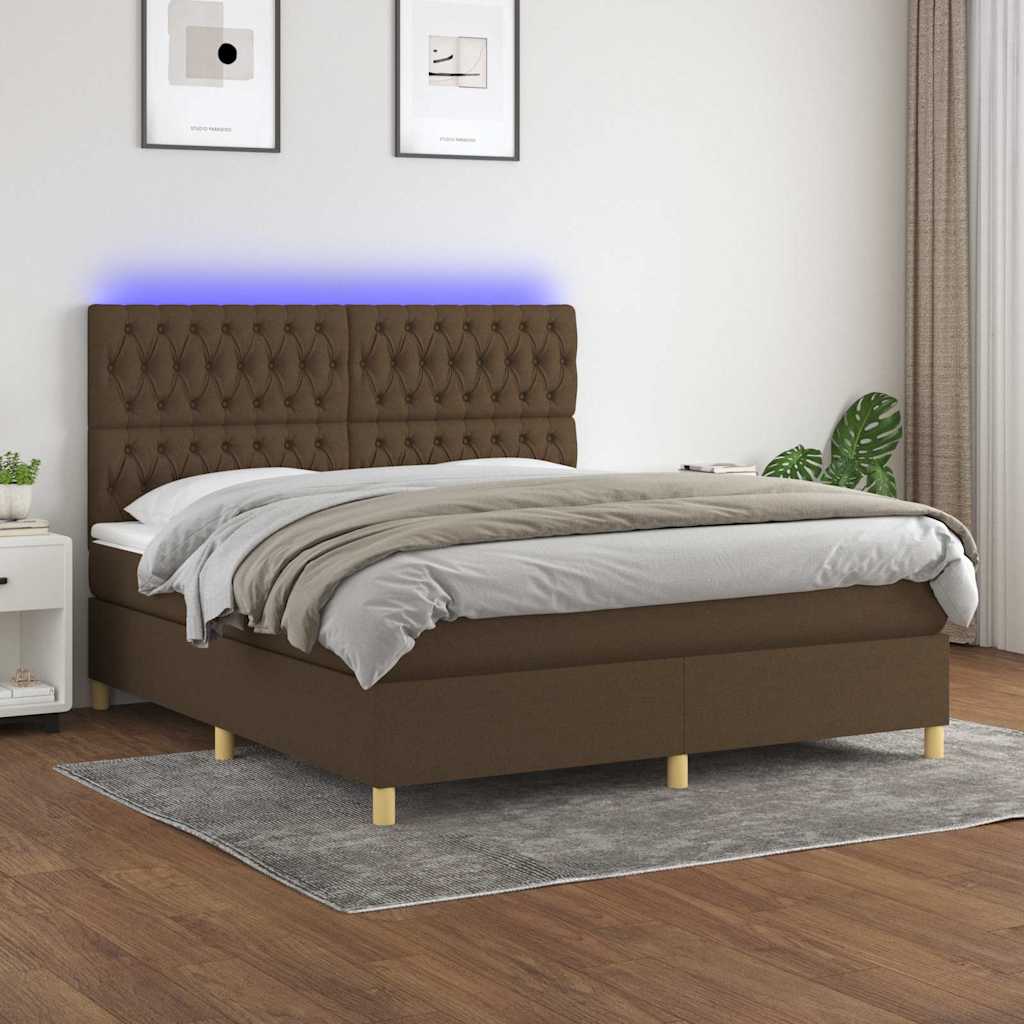 Barna szövet rugós és LED-es ágy matraccal 160x200 cm