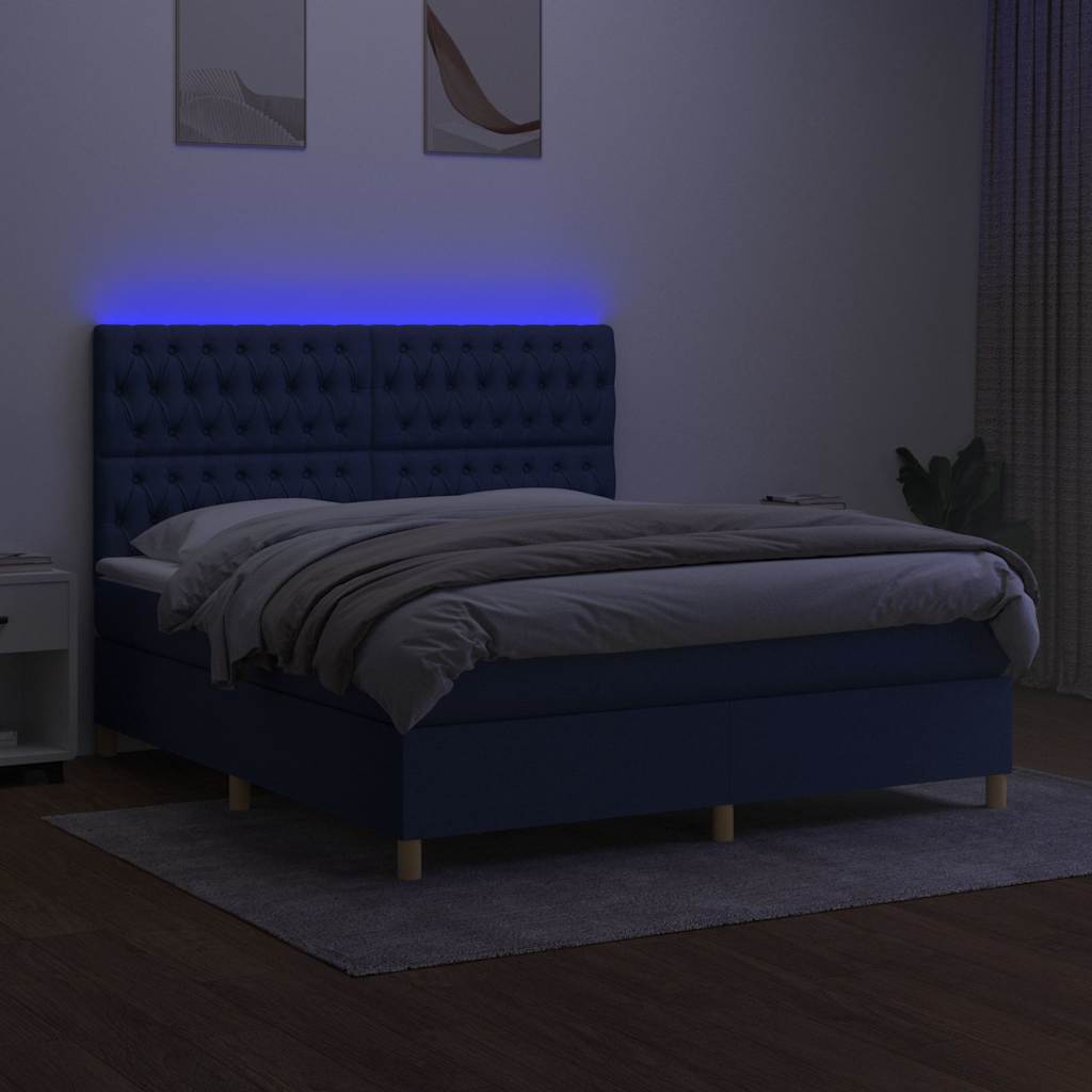 Kék szövet rugós és LED-es ágy matraccal 160x200 cm 4