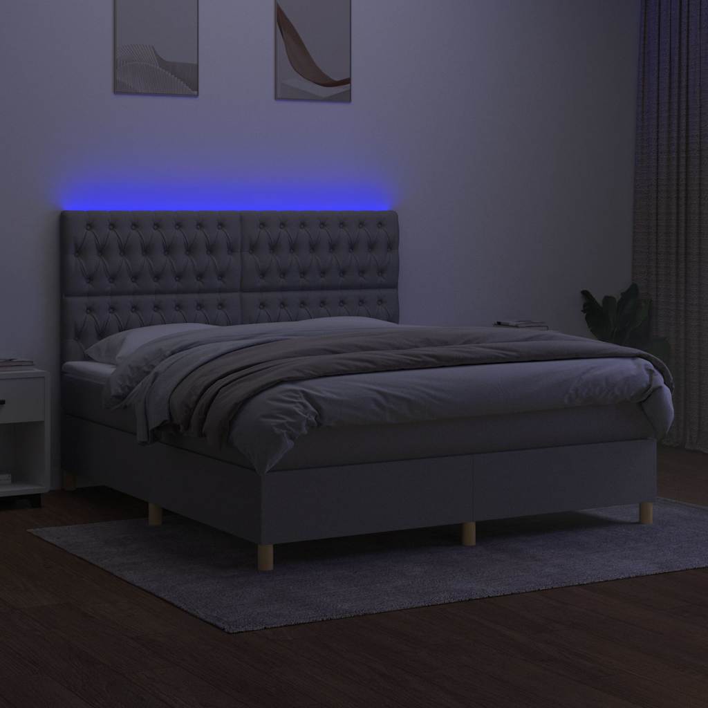 Világosszürke szövet rugós és LED-es ágy matraccal 160x200 cm 4