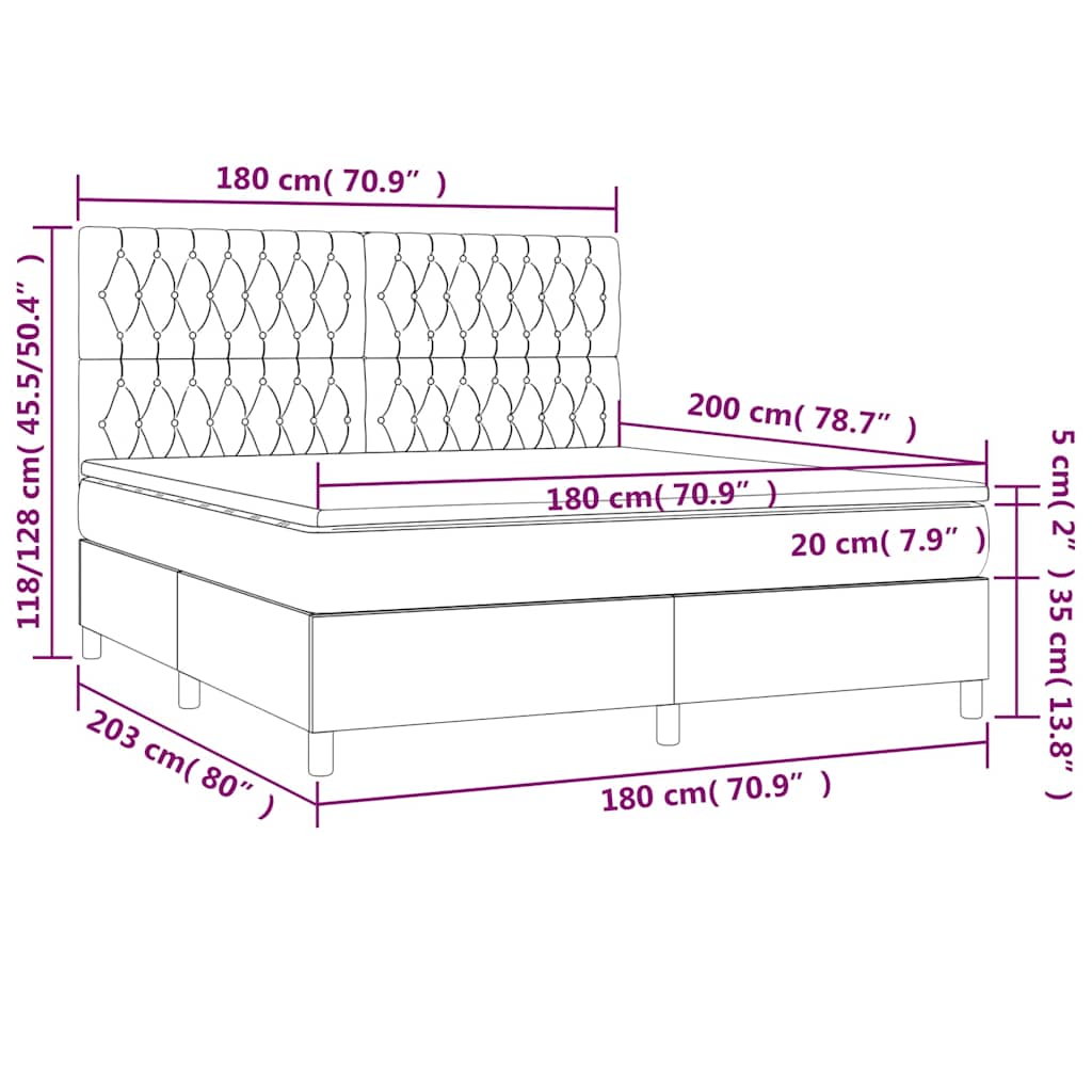 Tópszínű szövet rugós és LED-es ágy matraccal 180 x 200 cm 8
