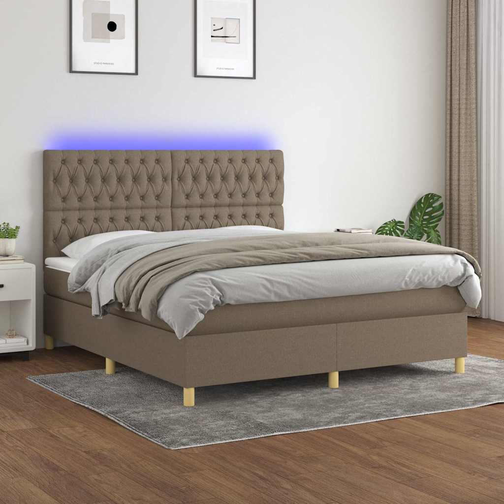 Tópszínű szövet rugós és LED-es ágy matraccal 180 x 200 cm