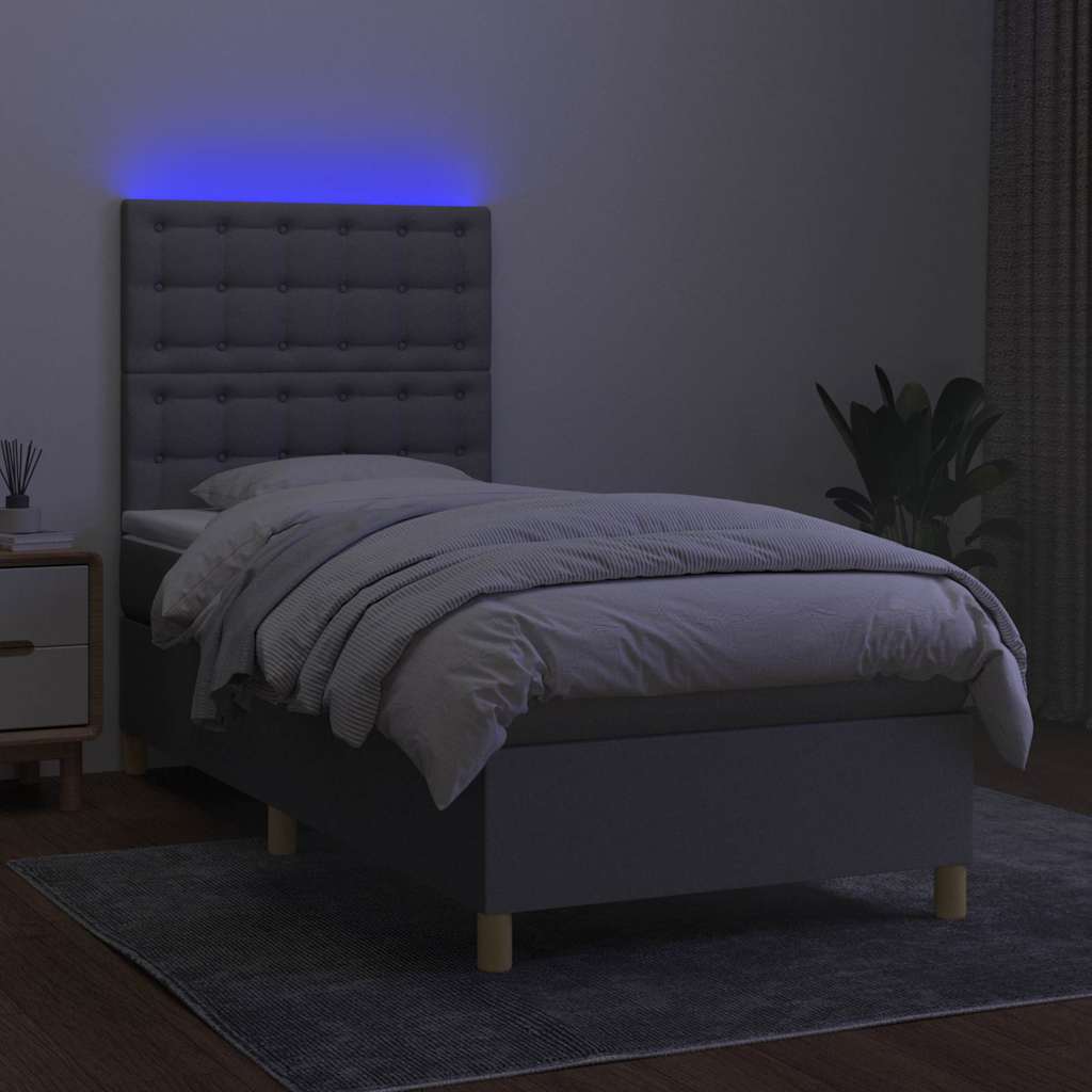 Világosszürke szövet rugós és LED-es ágy matraccal 80 x 200 cm 4