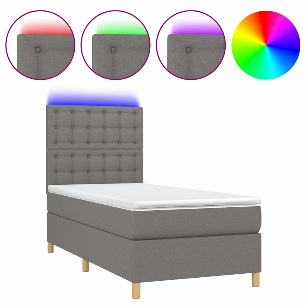 Sötétszürke szövet rugós és LED-es ágy matraccal 80 x 200 cm 2