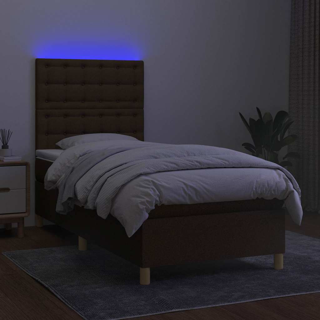 Barna szövet rugós és LED-es ágy matraccal 80 x 200 cm 4
