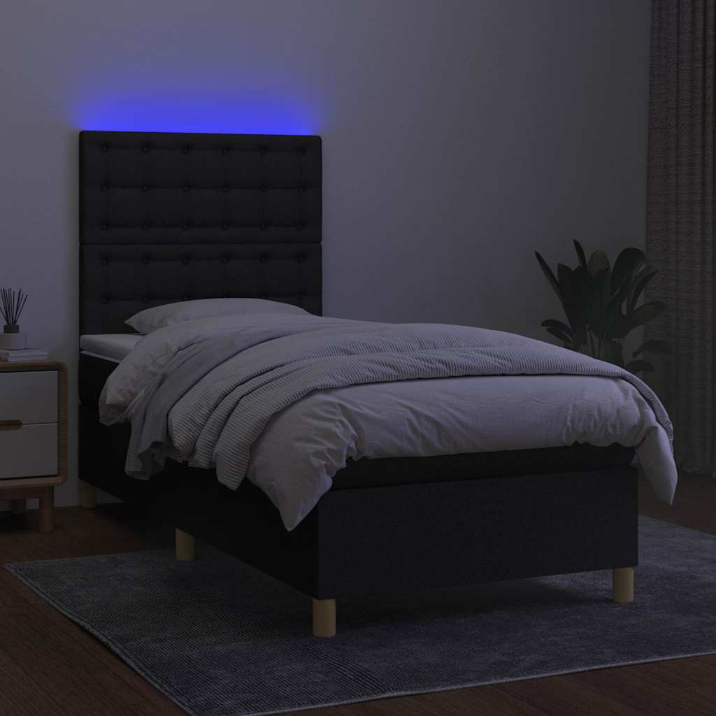 Fekete szövet rugós és LED-es ágy matraccal 90x190 cm 4