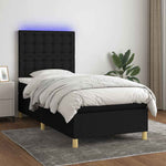 Fekete szövet rugós és LED-es ágy matraccal 90x190 cm