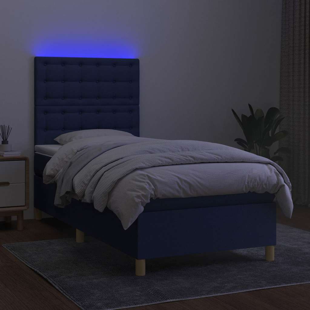 Kék szövet rugós és LED-es ágy matraccal 90x190 cm 4