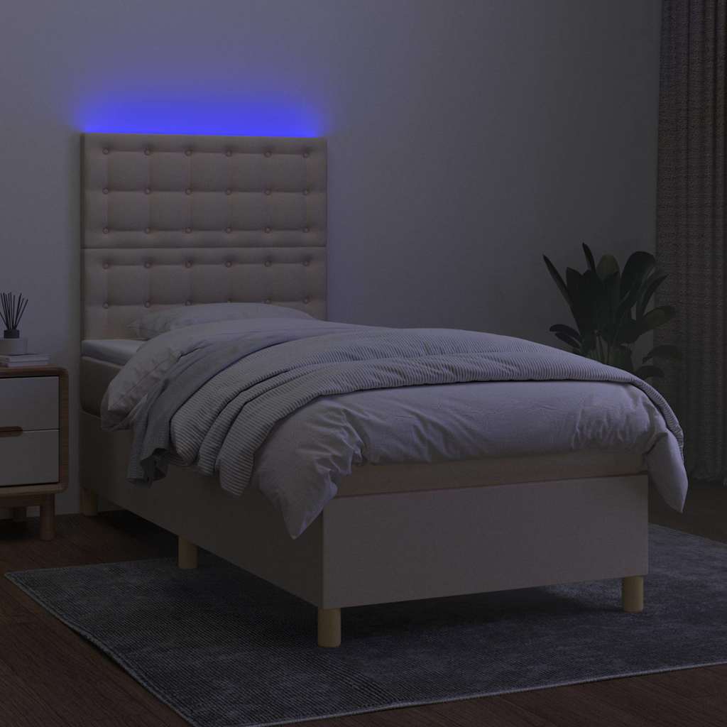Krémszínű szövet rugós és LED-es ágy matraccal 100x200 cm 4