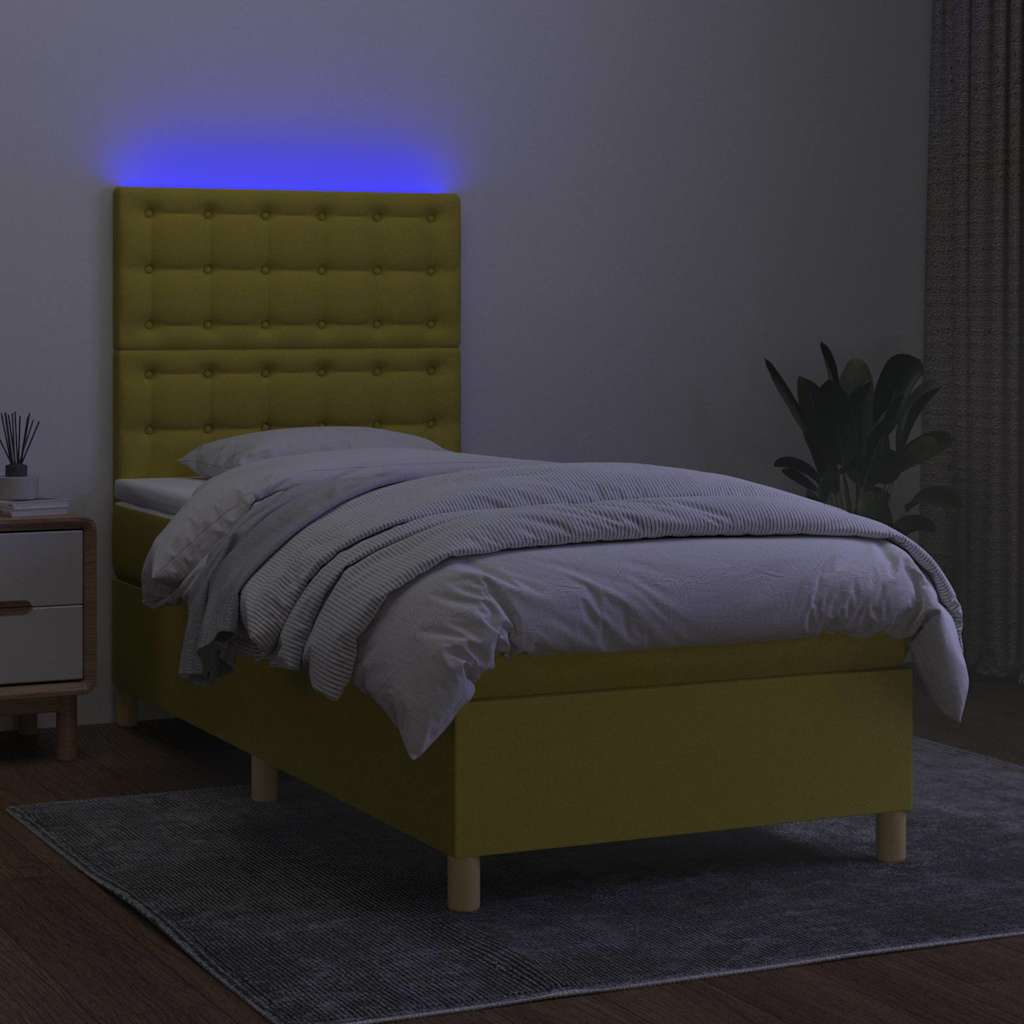 Zöld szövet rugós és LED-es ágy matraccal 100x200 cm 4