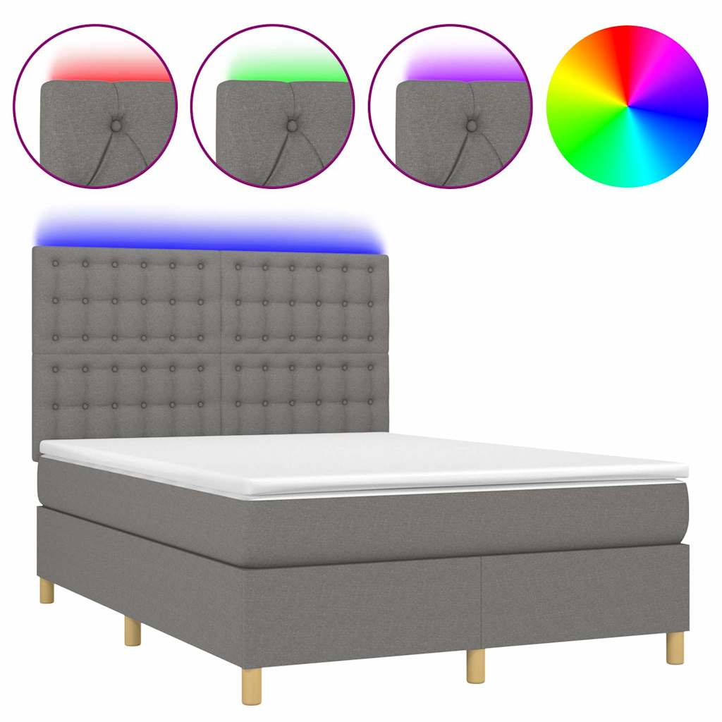 Sötétszürke szövet rugós és LED-es ágy matraccal 140x190 cm 2