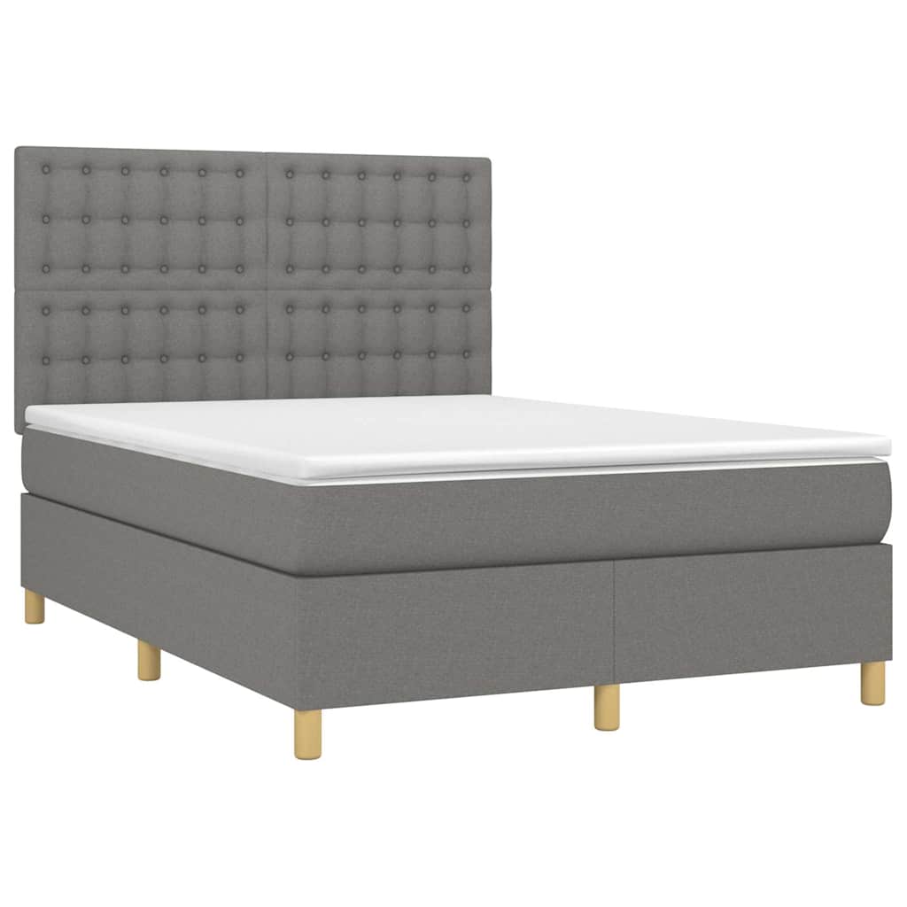 Sötétszürke szövet rugós és LED-es ágy matraccal 140x190 cm 3