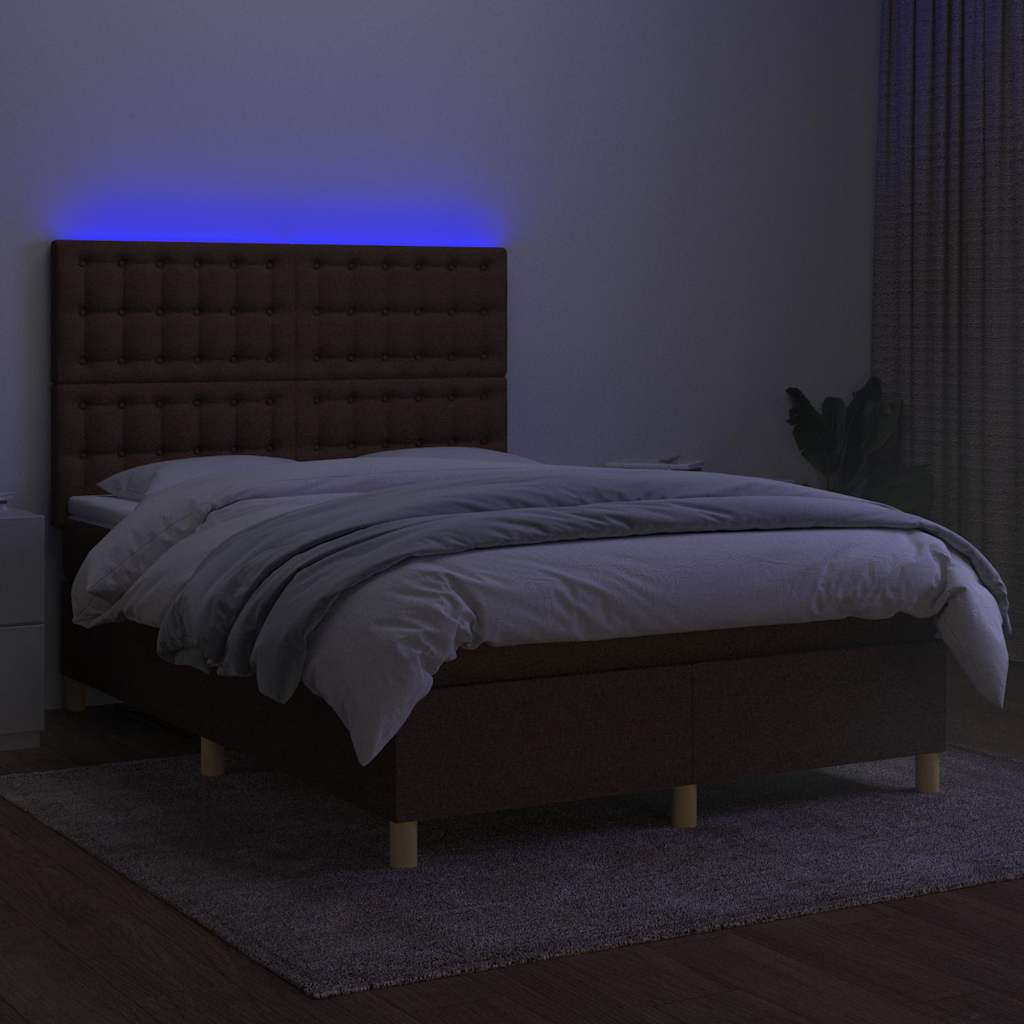 Barna szövet rugós és LED-es ágy matraccal 140x190 cm 4