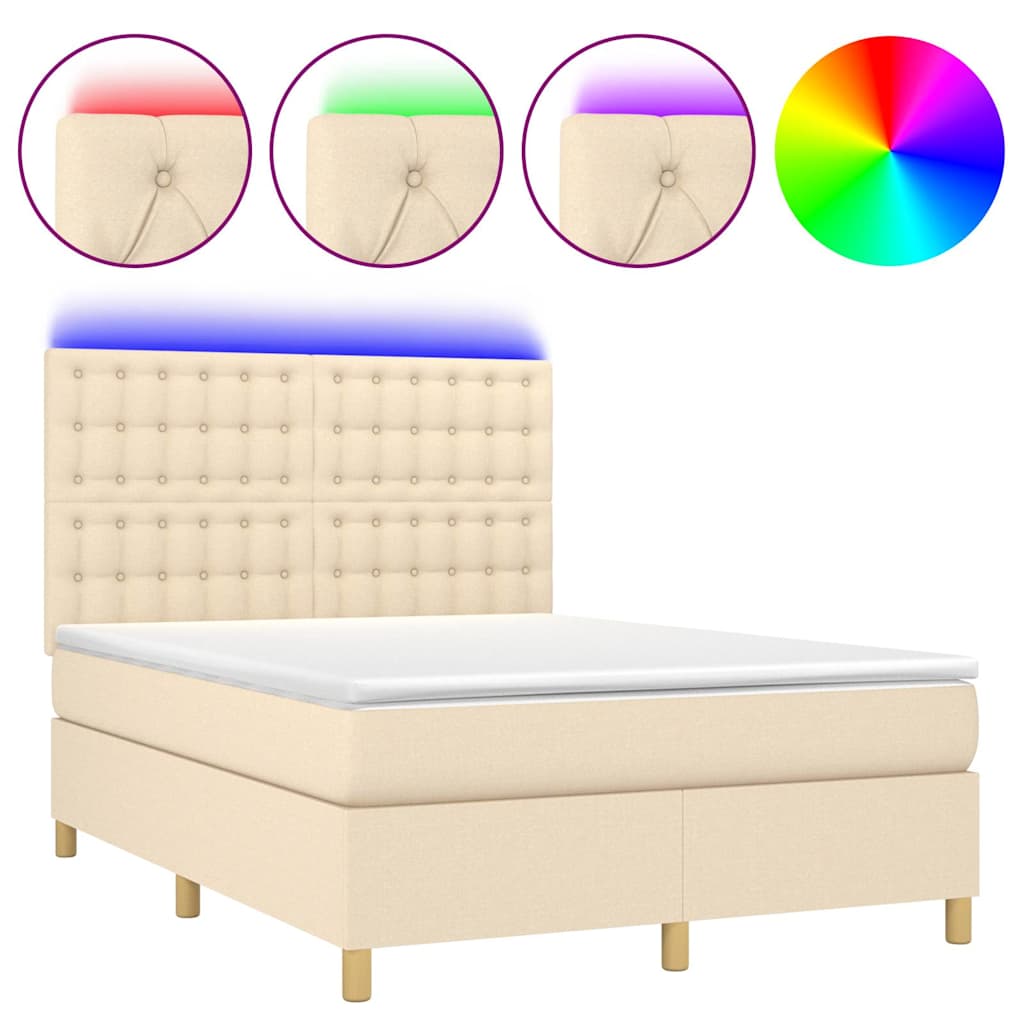Krémszínű szövet rugós és LED-es ágy matraccal 140x190cm 2
