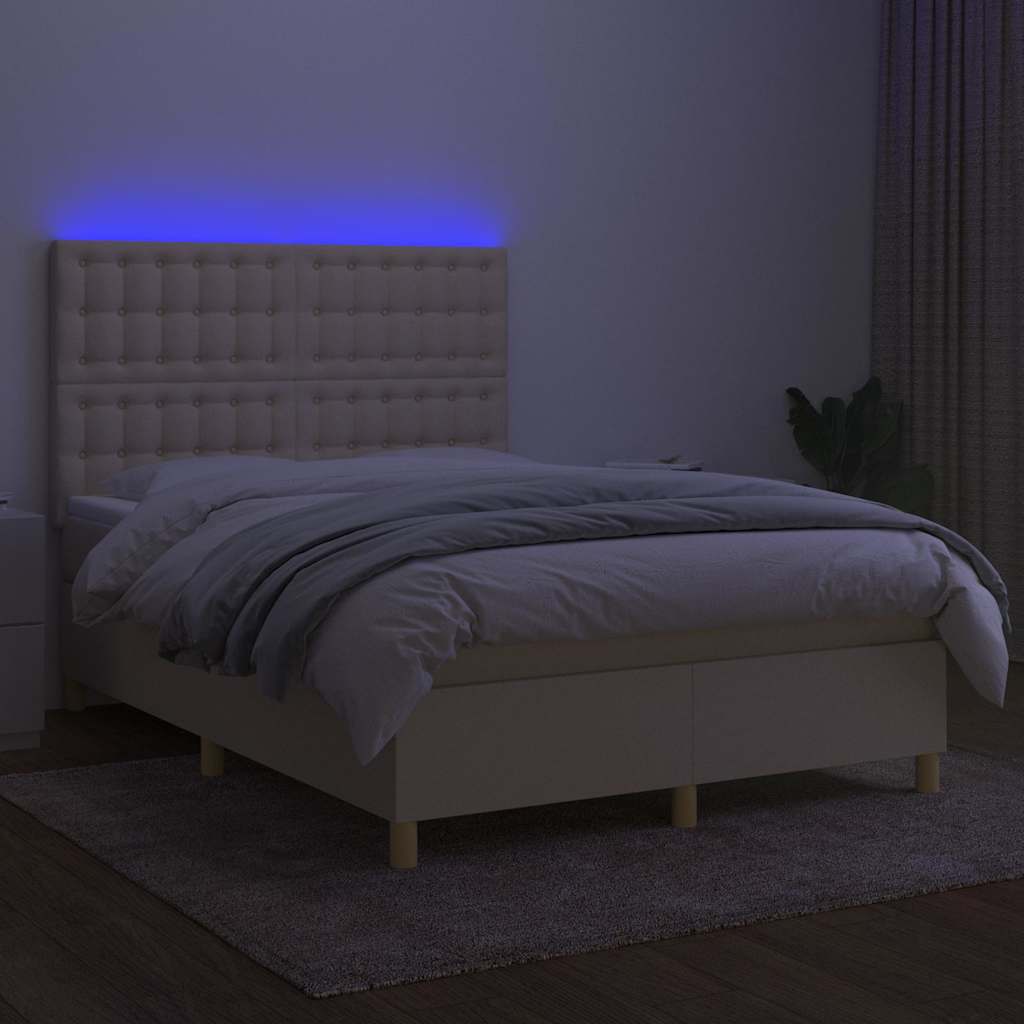 Krémszínű szövet rugós és LED-es ágy matraccal 140x190cm 4