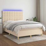 Krémszínű szövet rugós és LED-es ágy matraccal 140x190cm