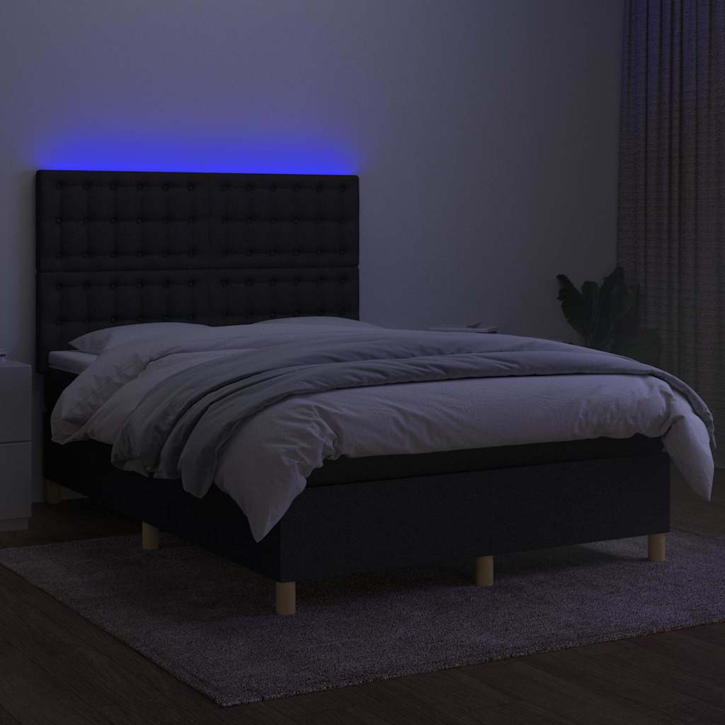 Fekete szövet rugós és LED-es ágy matraccal 140x200 cm 4