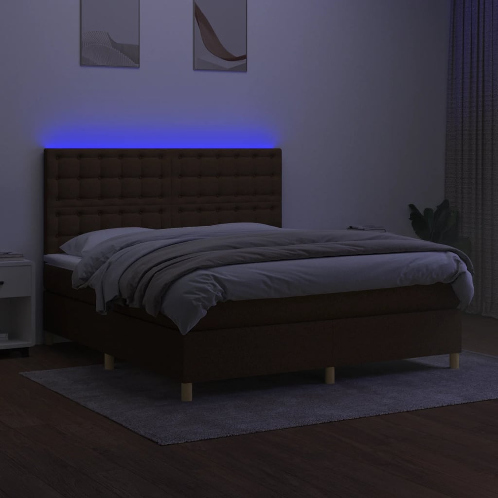Barna szövet rugós és LED-es ágy matraccal 160x200 cm 4