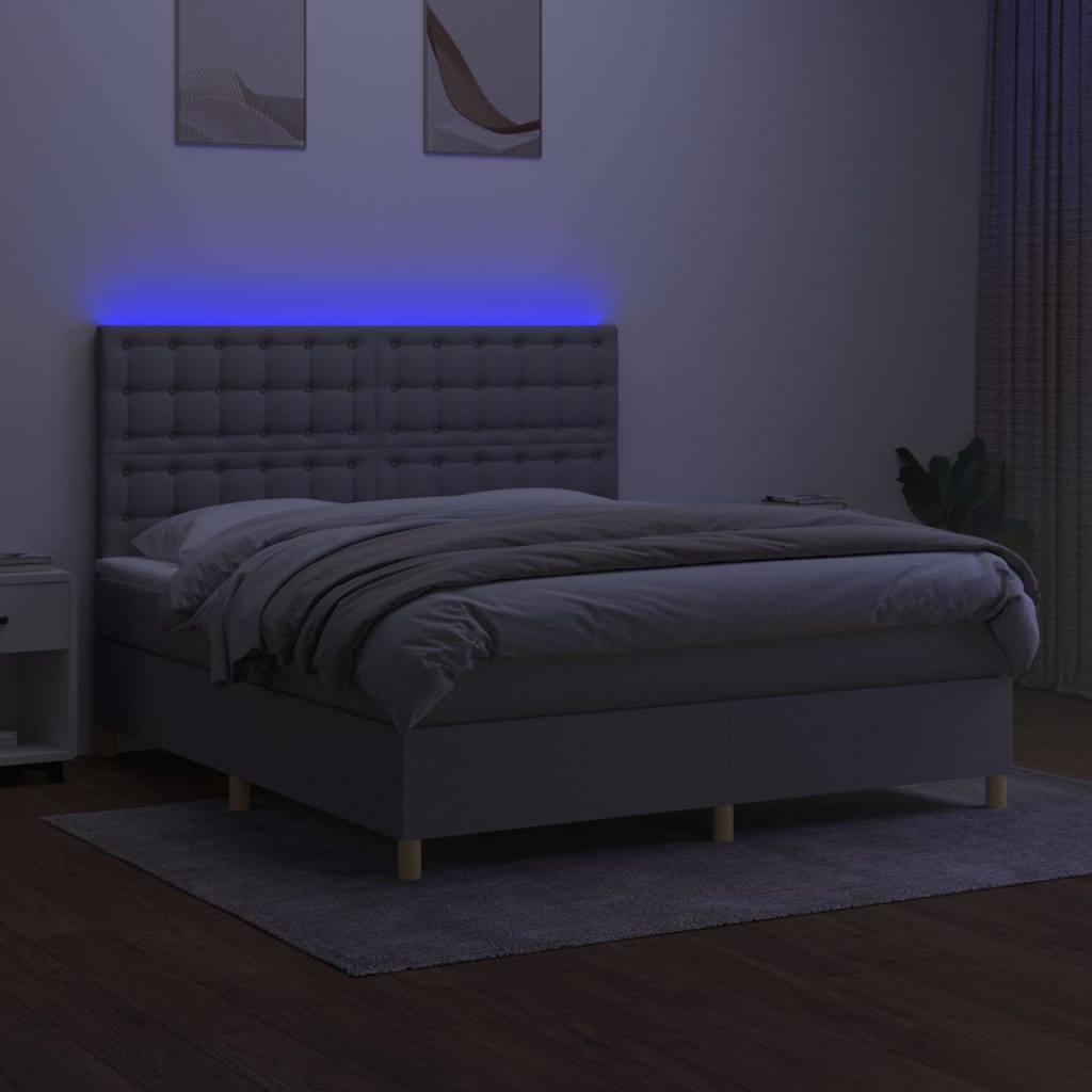 Világosszürke szövet rugós és LED-es ágy matraccal 160x200 cm 4