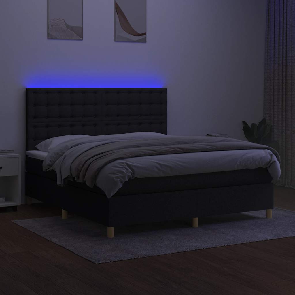 Fekete szövet rugós és LED-es ágy matraccal 180 x 200 cm 4