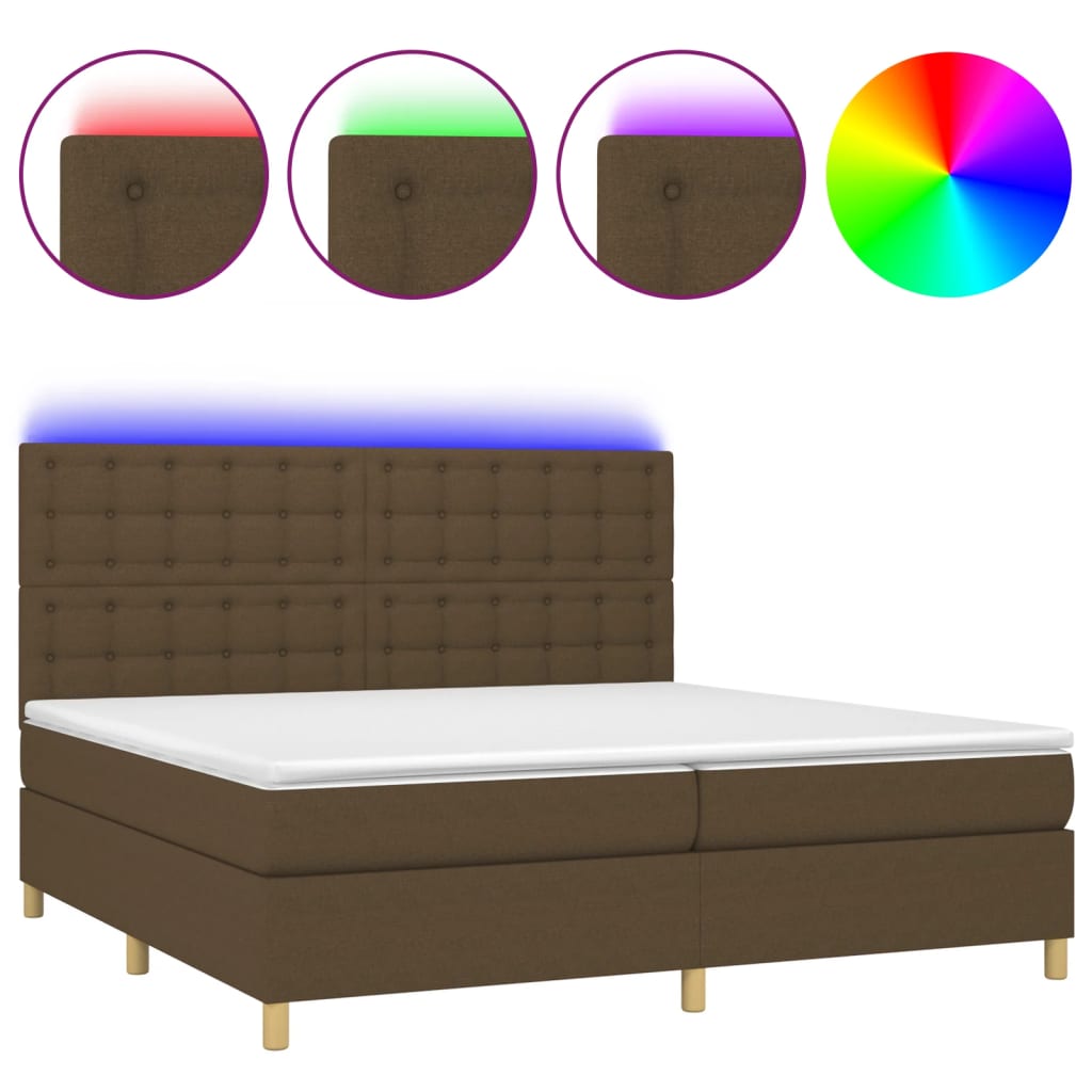 Barna szövet rugós és LED-es ágy matraccal 200x200 cm 2